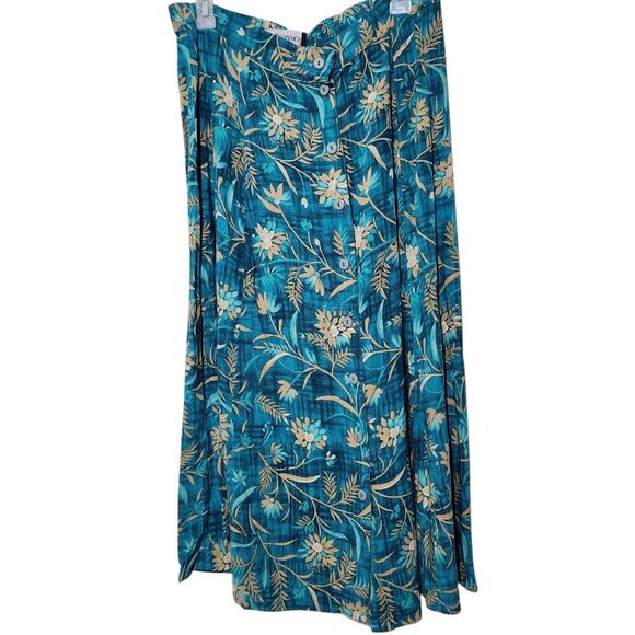 Sag Harbor Maxi Skirt Size XL Blue Floral Front Buttons Elastic Waistband - Picture 3 of 11